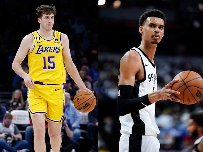 Austin Reaves (left) and Victor Wembanyama.